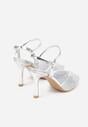Srebrne Eleganckie Sandały na Szpilce Ozdobione Cyrkoniami  Viofera