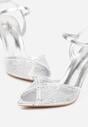 Srebrne Eleganckie Sandały na Szpilce Ozdobione Cyrkoniami  Viofera