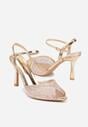 Szampańskie Eleganckie Sandały na Szpilce Ozdobione Cyrkoniami  Viofera