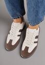 Beżowo-Brązowe Casualowe Sneakersy na Płaskiej Podeszwie z Paskami Jereria