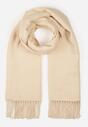 Jasnobeżowy Szalik z Bawełny i Wiskozy o Klasycznym Fasonie z Frędzlami Vetirosa