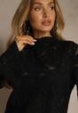 Czarna Bluzka z Koronki ze Stójką i Falbankami przy Rękawach Nemira