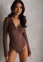 Brązowe Body z Marszczeniem i Metaliczną Ozdobą Feriana