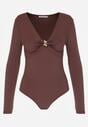 Brązowe Body z Marszczeniem i Metaliczną Ozdobą Feriana