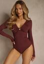 Bordowe Body z Marszczeniem i Metaliczną Ozdobą Feriana