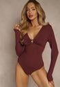 Bordowe Body z Marszczeniem i Metaliczną Ozdobą Feriana