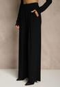 Czarny Elegancki Komplet Spodnie Wide Leg i Bluzka z Poduszkami w Ramionach Sewinea