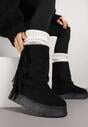 Czarne Botki Śniegowce z Wywiniętą Cholewką Zdobioną Frędzlami Sewela
