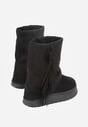 Czarne Botki Śniegowce z Wywiniętą Cholewką Zdobioną Frędzlami Sewela