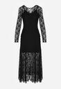 Czarna Elegancka Sukienka z Koronki z Odkrytymi Plecami Lilafera