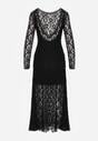 Czarna Elegancka Sukienka z Koronki z Odkrytymi Plecami Lilafera