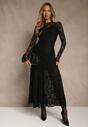 Czarna Elegancka Sukienka z Koronki z Odkrytymi Plecami Lilafera