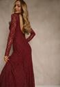 Bordowa Elegancka Sukienka z Koronki z Odkrytymi Plecami Lilafera