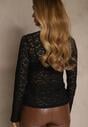 Czarna Bluzka Longsleeve z Koronki z Dekoltem w Kształcie Litery V Lerafera