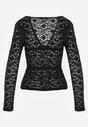Czarna Bluzka Longsleeve z Koronki z Dekoltem w Kształcie Litery V Lerafera