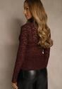 Bordowa Bluzka Longsleeve z Koronki z Dekoltem w Kształcie Litery V Lerafera