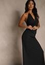 Czarna Wieczorowa Sukienka Halter z Odkrytymi Plecami Sewsara