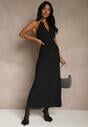 Czarna Wieczorowa Sukienka Halter z Odkrytymi Plecami Sewsara