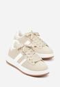 Beżowo-Białe Sneakersy na Niskiej Platformie z Naszywkami Flordexia