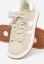 Beżowo-Białe Sneakersy na Niskiej Platformie z Naszywkami Flordexia
