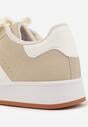 Beżowo-Białe Sneakersy na Niskiej Platformie z Naszywkami Flordexia