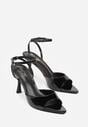 Czarne Sandały na Szpilce z Paskiem z Klamerką i Lakierowanym Połyskiem Celafere