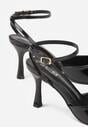 Czarne Sandały na Szpilce z Paskiem z Klamerką i Lakierowanym Połyskiem Celafere