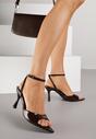 Brązowe Sandały na Szpilce z Paskiem z Klamerką i Lakierowanym Połyskiem Celafere