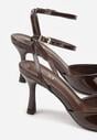 Brązowe Sandały na Szpilce z Paskiem z Klamerką i Lakierowanym Połyskiem Celafere