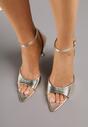 Złote Sandały na Szpilce z Paskiem z Klamerką i Lakierowanym Połyskiem Celafere