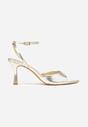 Złote Sandały na Szpilce z Paskiem z Klamerką i Lakierowanym Połyskiem Celafere