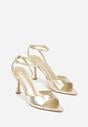 Złote Sandały na Szpilce z Paskiem z Klamerką i Lakierowanym Połyskiem Celafere