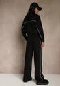 Czarny Komplet Dresowy w Stylu Retro Spodnie Wide Leg i Bluza ze Stójką Sewelia