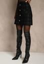 Czarna Spódnica z Wiskozą z Metalicznymi Przeszyciami i Ozdobnymi Guzikami Sewzela