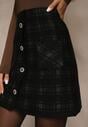 Czarna Spódnica z Wiskozą z Metalicznymi Przeszyciami i Ozdobnymi Guzikami Sewzela