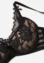 Czarno-Beżowy Biustonosz Zdobiony Koronką i Kokardami Morgavia