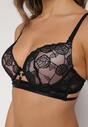 Czarno-Beżowy Koronkowy Biustonosz w Klasycznym Stylu z Aplikacją Galinassa