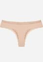 Beżowe Majtki Stringi Ozdobione Koronką z Bawełną Meniliphis