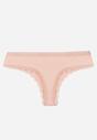 Jasnoróżowe Majtki Stringi Ozdobione Koronką z Bawełną Meniliphis
