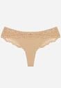 Beżowe Majtki Stringi Ozdobione Koronką Phisoris