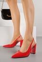 Czerwone Sandały Lakierowane na Słupku Slingback Halasela