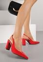 Czerwone Sandały Lakierowane na Słupku Slingback Halasela