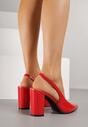 Czerwone Sandały Lakierowane na Słupku Slingback Halasela