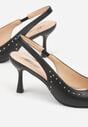 Czarne Sandały Slingback na Szpilce z Aplikacją z Nitami Sewluna