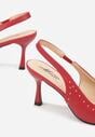 Czerwone Sandały Slingback na Szpilce z Aplikacją z Nitami Sewluna