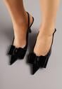 Czarne Szpilki Slingback z Lakierowanym Połyskiem Zdobione Kokardą Sewlira