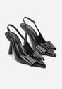 Czarne Szpilki Slingback z Lakierowanym Połyskiem Zdobione Kokardą Sewlira