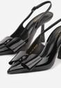 Czarne Szpilki Slingback z Lakierowanym Połyskiem Zdobione Kokardą Sewlira