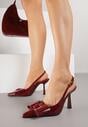 Bordowe Szpilki Slingback z Lakierowanym Połyskiem Zdobione Kokardą Sewlira