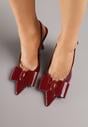 Bordowe Szpilki Slingback z Lakierowanym Połyskiem Zdobione Kokardą Sewlira